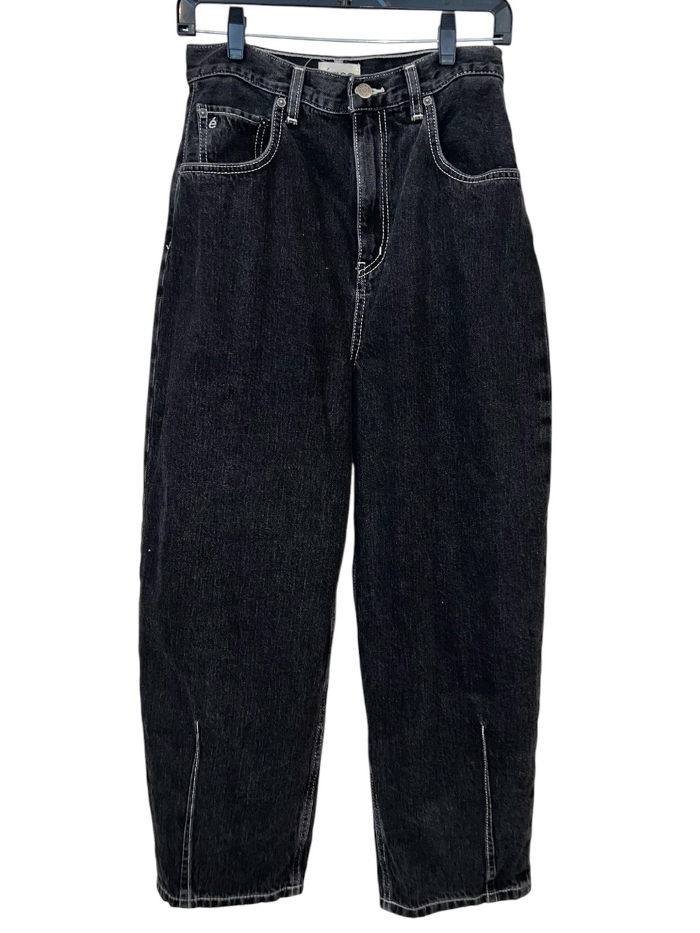ETICA Iris Relaxed Taper Barrel Jeans Size 27 Black Pearl High Rise Cropped